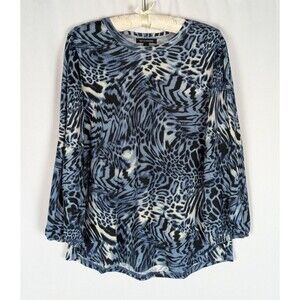 Tint & Shadow XL Abstract Leopard Zebra Print Long Sleeve Elastic Cuff Blouse